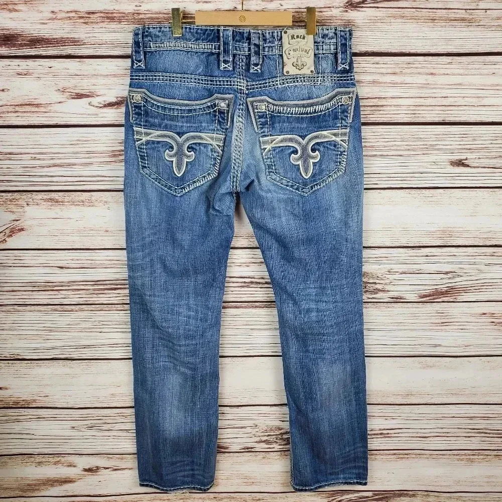 Rock Revival Men's 32x32 Brant Straight Leg Disterssed Jeans Buckle Exclusive